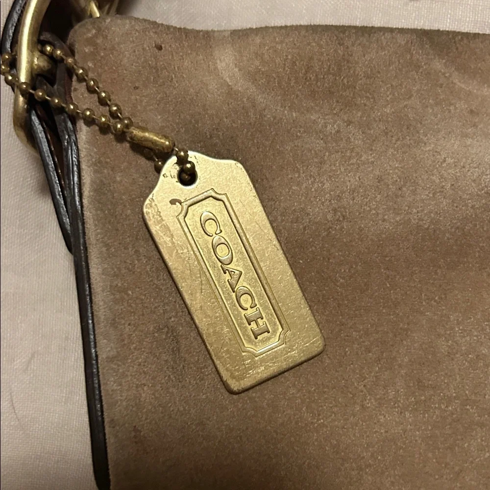 Coach Brown Suede Bag with Gold Tag - Picture 2 of 3